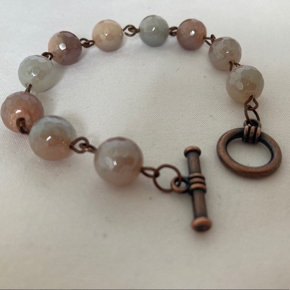𝅺COPPER Toggle Bracelet Peach Aventurine Beads - Picture 2 of 10